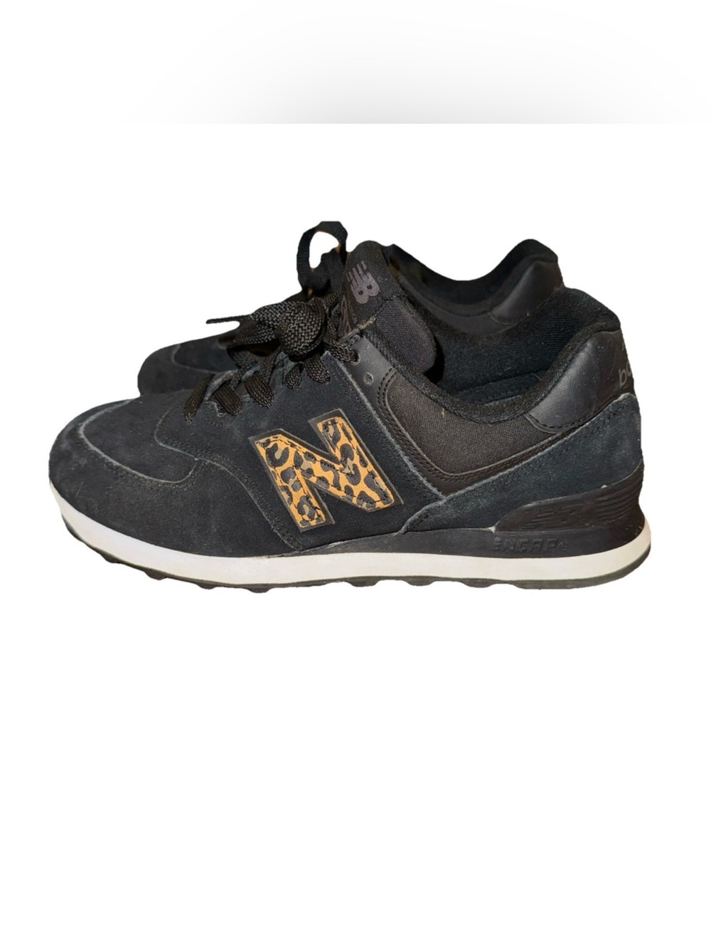 New Balance WL574A02 Sneakers Women's US 8.5 Black Leopard Print Athletic Shoes